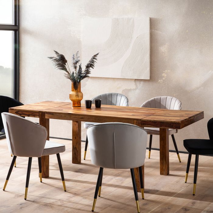 FineBuy Esszimmertisch Rechteckig ausziehbar 120 - 200 cm Sheesham Massivholz - Massiver Esstisch mit Ansteckplatten - Holztisch - Küchentisch erweiterbar