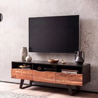 Massive TV-Board Kommode 140cm Akazie Massivholz Baumkante Lowboard Fernsehschrank – Ansicht 1