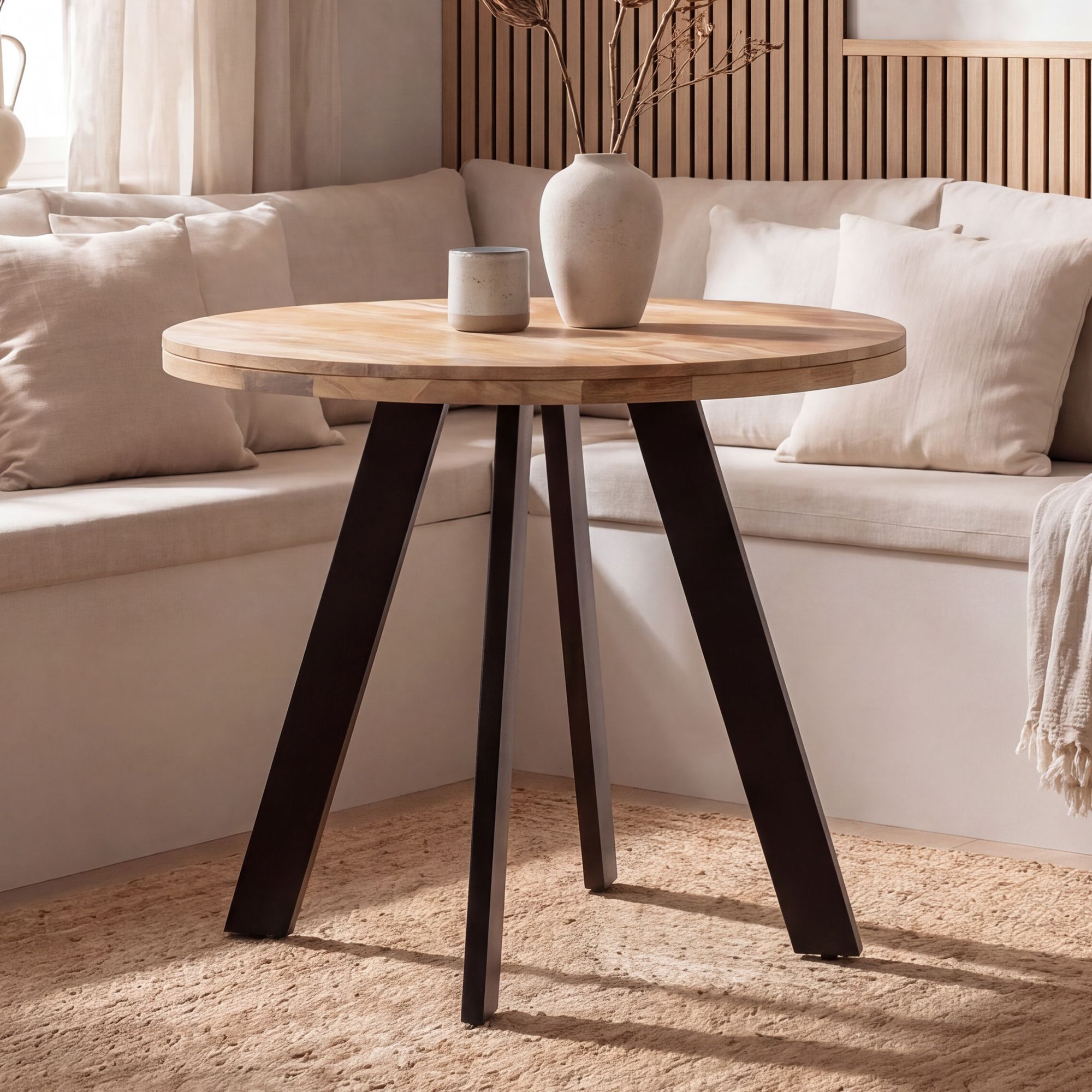 Esstisch rund Ø80 cm Mango Massivholz Küchentisch Esszimmertisch Industrial Stil – Ansicht 1
