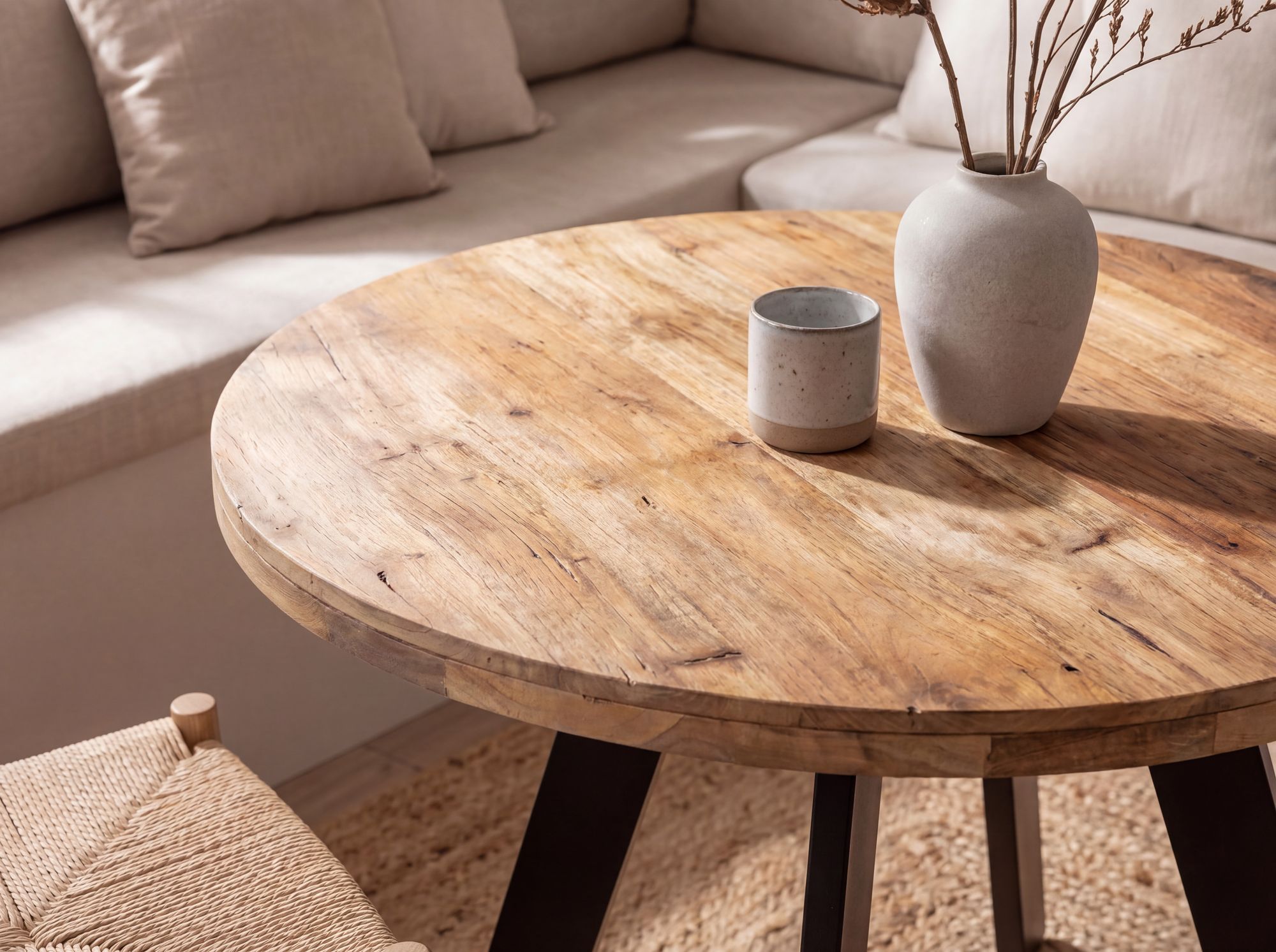 Esstisch rund Ø80 cm Mango Massivholz Küchentisch Esszimmertisch Industrial Stil – Ansicht 5