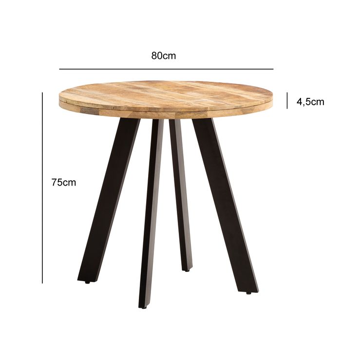 Esstisch rund Ø80 cm Mango Massivholz Küchentisch Esszimmertisch Industrial Stil – Maßzeichnung