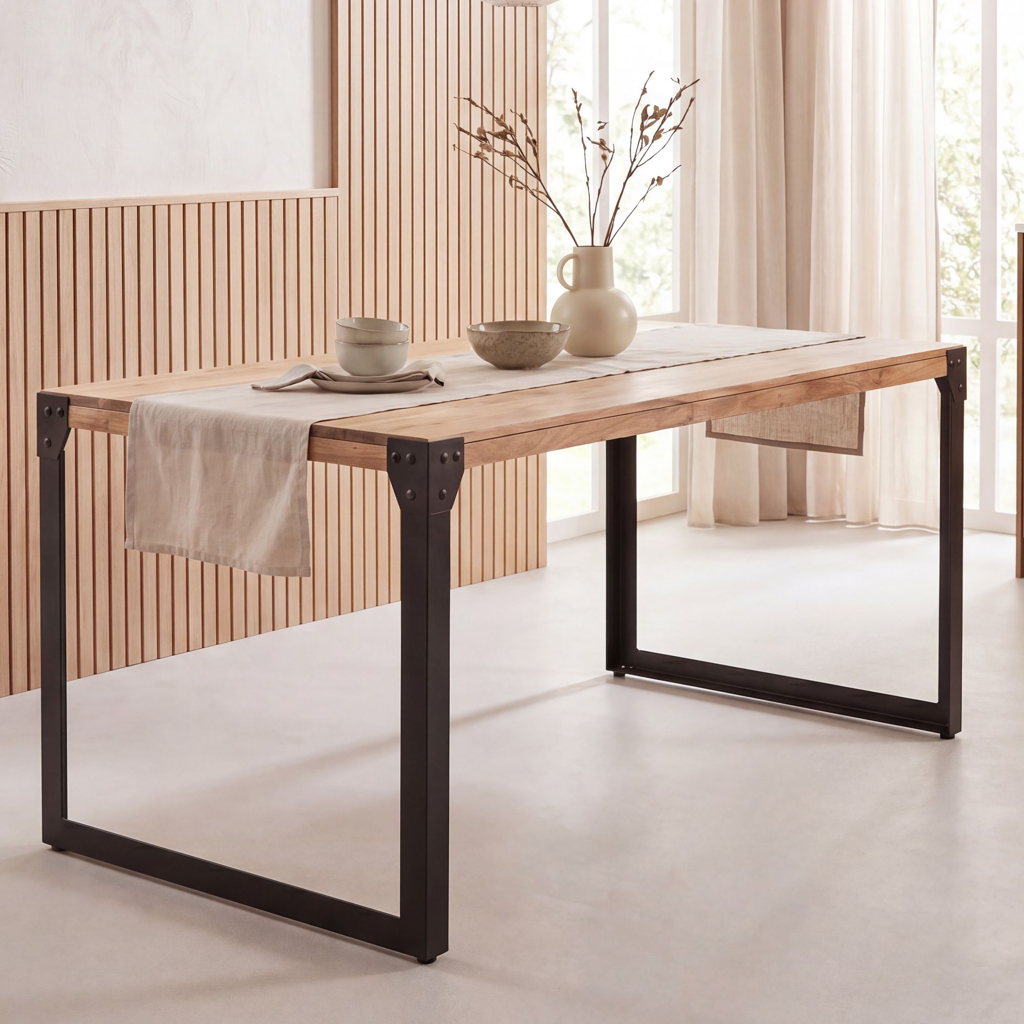 Esszimmertisch FineBuy 120 cm Esstisch Akazie Holz Massiv Küchentisch Industrial – Ansicht 1