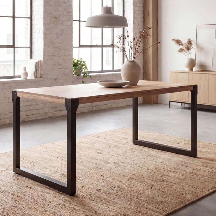 Esszimmertisch FineBuy Esstisch Akazie Holz Massiv Metall Küchentisch Industrial