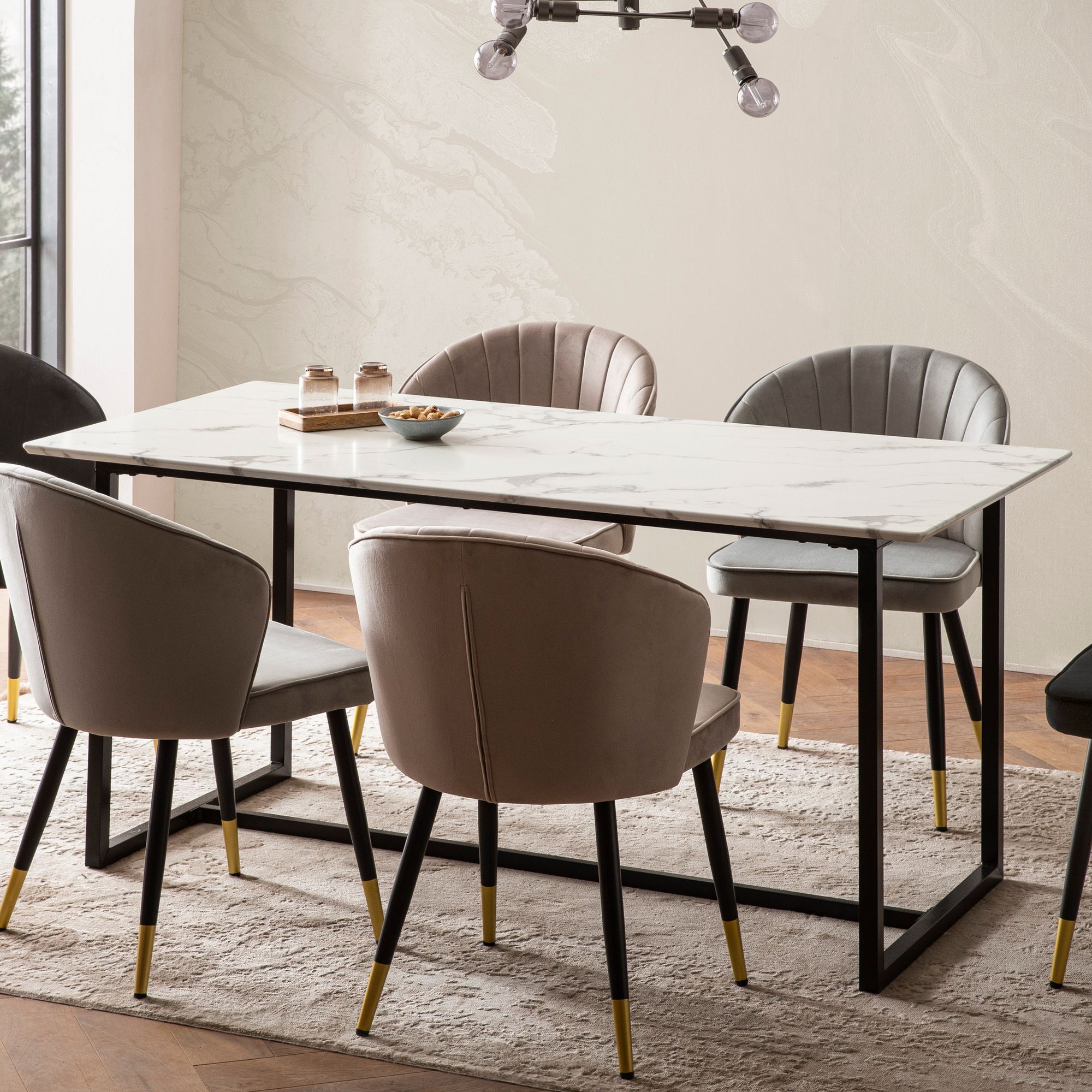 Esszimmertisch FineBuy Küchentisch 120 cm Marmor Optik Weiß Klein Esstisch – Ansicht 1