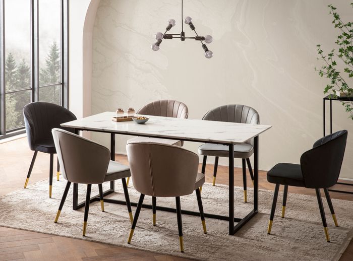 FineBuy Esszimmertisch Weiß Esstisch in Marmor-Optik Modern, Küchentisch mit Metallbeinen, Speisetisch Rechteckig, Tisch Esszimmer