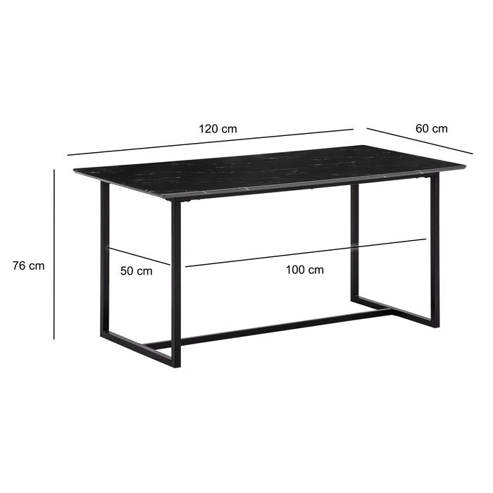 Esszimmertisch FineBuy Küchentisch 120 cm Marmor Optik Schwarz Klein Esstisch – Maßzeichnung