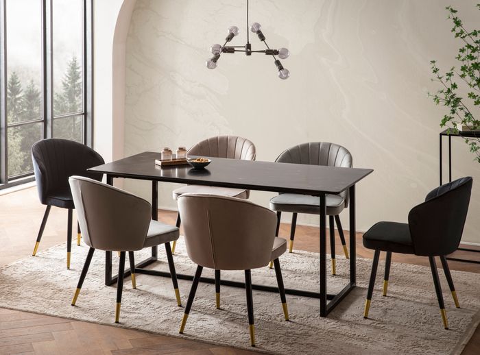 FineBuy Esszimmertisch 120x60x76 cm Küchentisch Schwarz in Marmor-Optik Modern, Esstisch Klein, Speisetisch Rechteckig, Tisch Esszimmer mit Metallbeinen