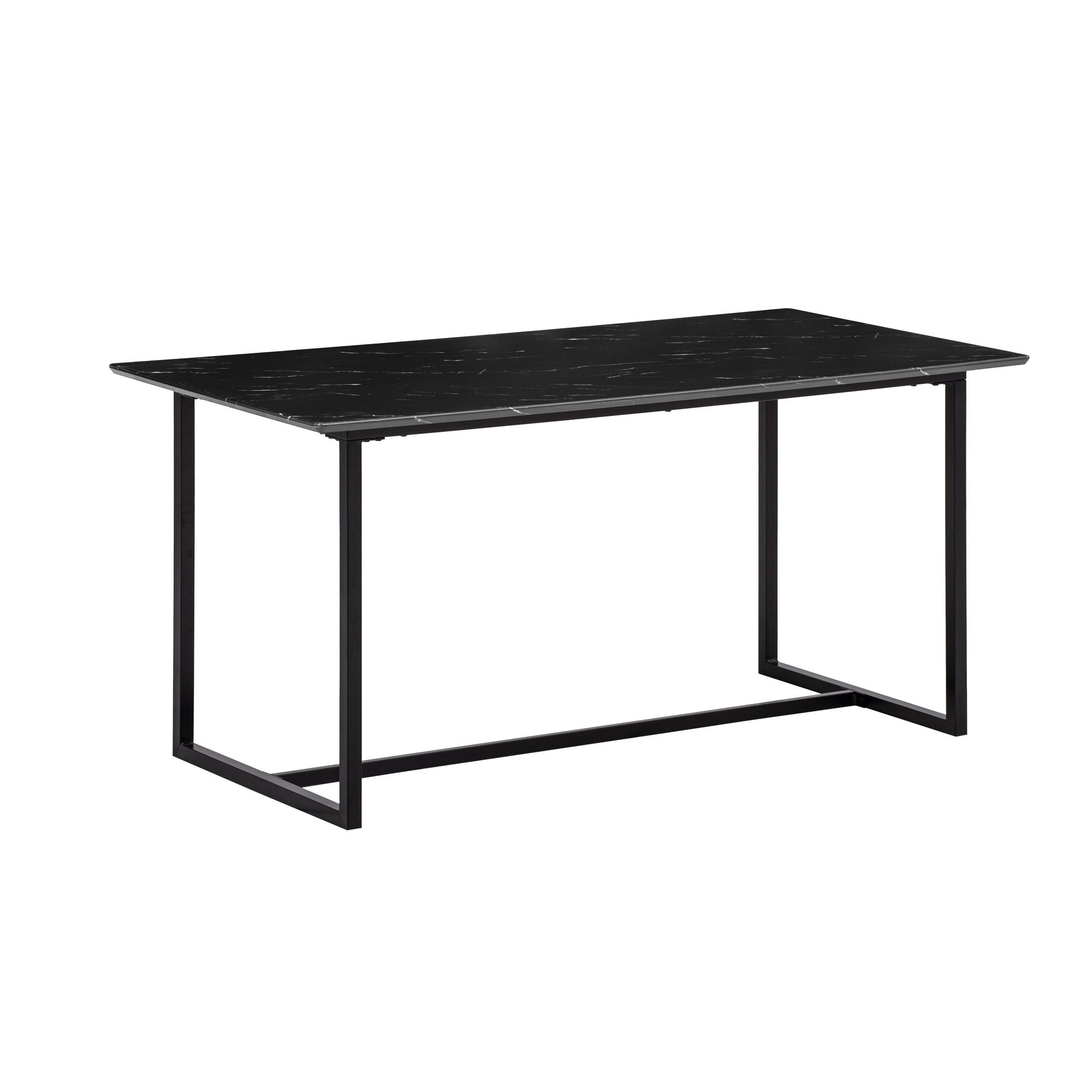FineBuy Esszimmertisch Schwarz Esstisch in Marmor-Optik Modern, Küchentisch mit Metallbeinen, Speisetisch Rechteckig, Tisch Esszimmer