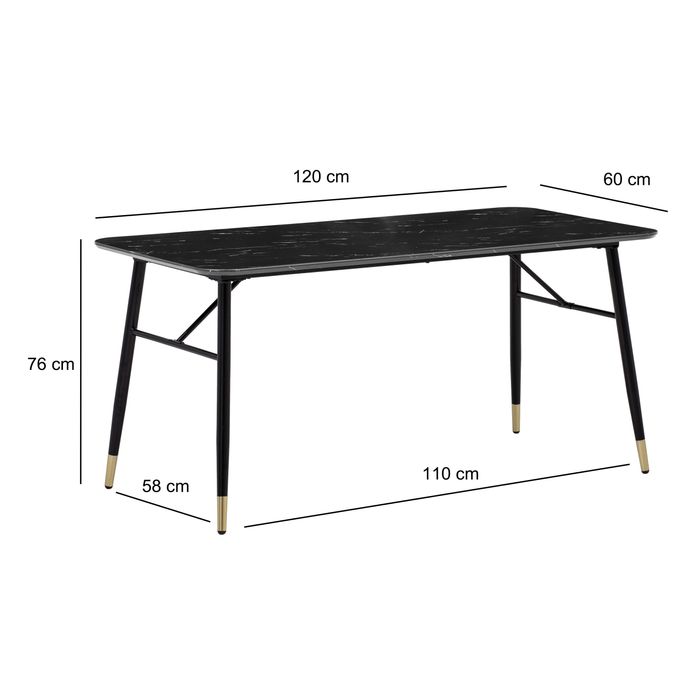 Esszimmertisch FineBuy Esstisch 120 cm Marmor Optik Schwarz Klein Küchentisch – Maßzeichnung