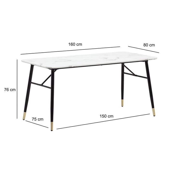 Esszimmertisch FineBuy Marmor Optik Weiß Esstisch Küchentisch Tisch Esszimmer – Maßzeichnung