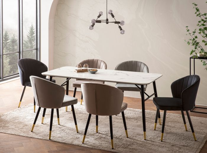 FineBuy Esszimmertisch Weiß Esstisch in Marmor-Optik Modern, Küchentisch mit Metallbeinen, Speisetisch Rechteckig, Tisch Esszimmer