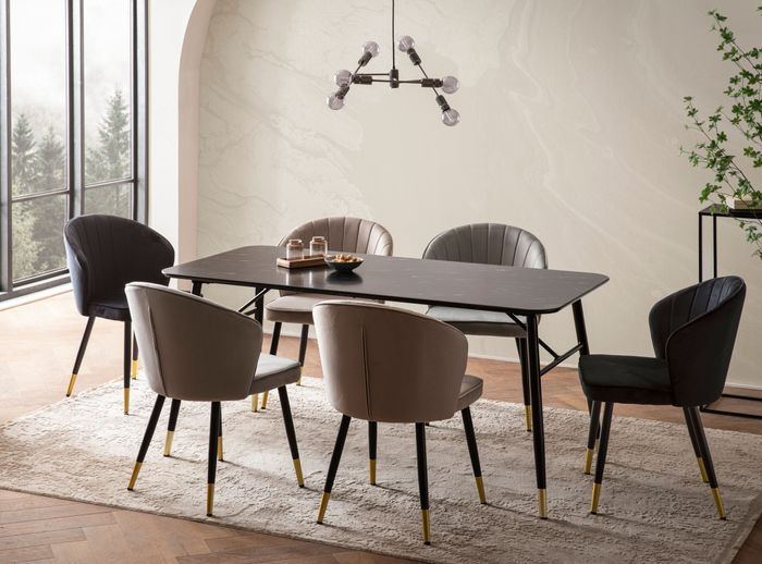 FineBuy Esszimmertisch Schwarz Esstisch in Marmor-Optik Modern, Küchentisch mit Metallbeinen, Speisetisch Rechteckig, Tisch Esszimmer