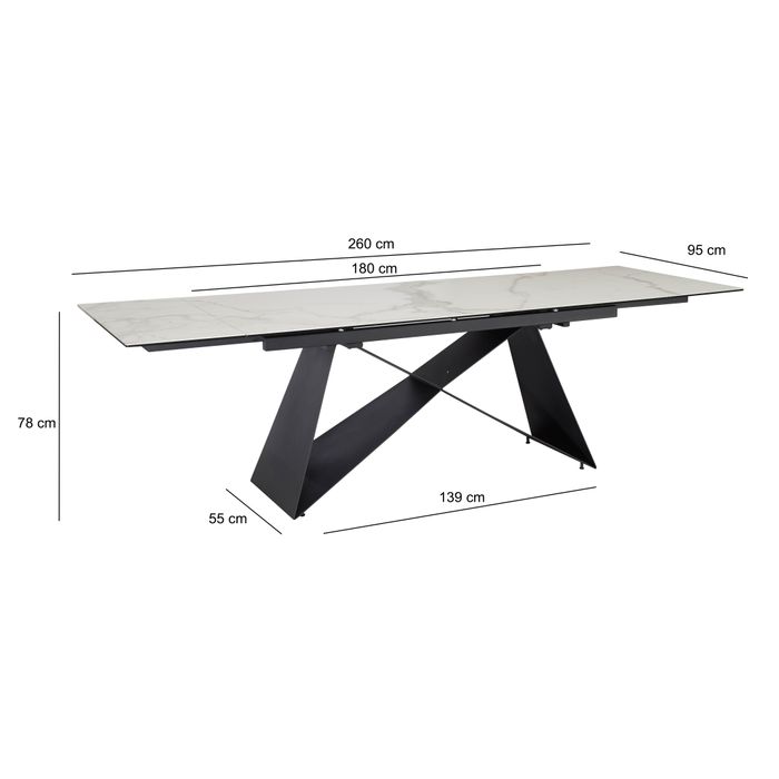 Esstisch FineBuy Esszimmertisch 180 - 260 cm Ausziehbar Keramik Keramiktisch – Maßzeichnung