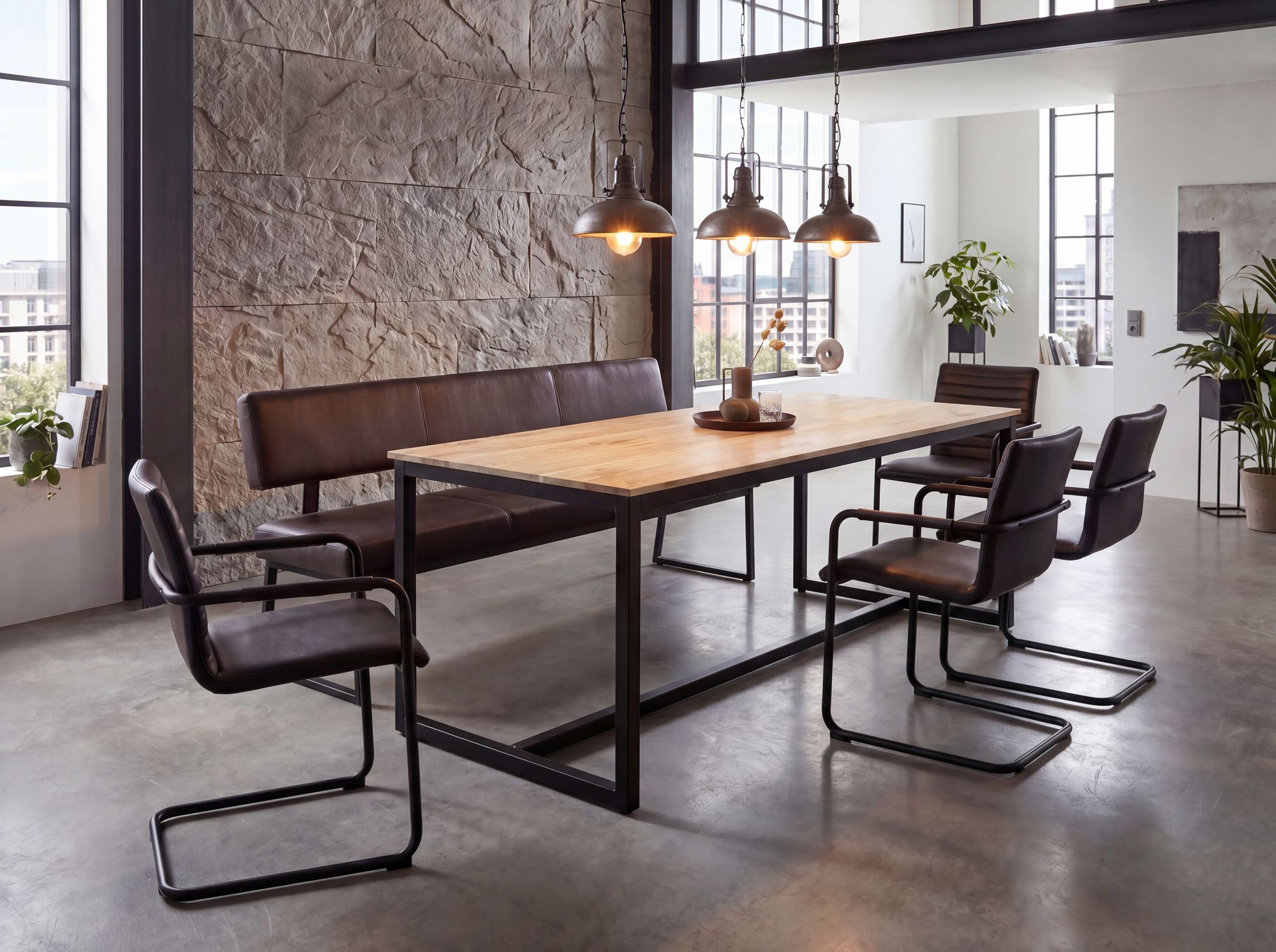 Esszimmertisch FineBuy Esstisch Akazie Holz Massiv Metall Küchentisch Loft – Ansicht 2