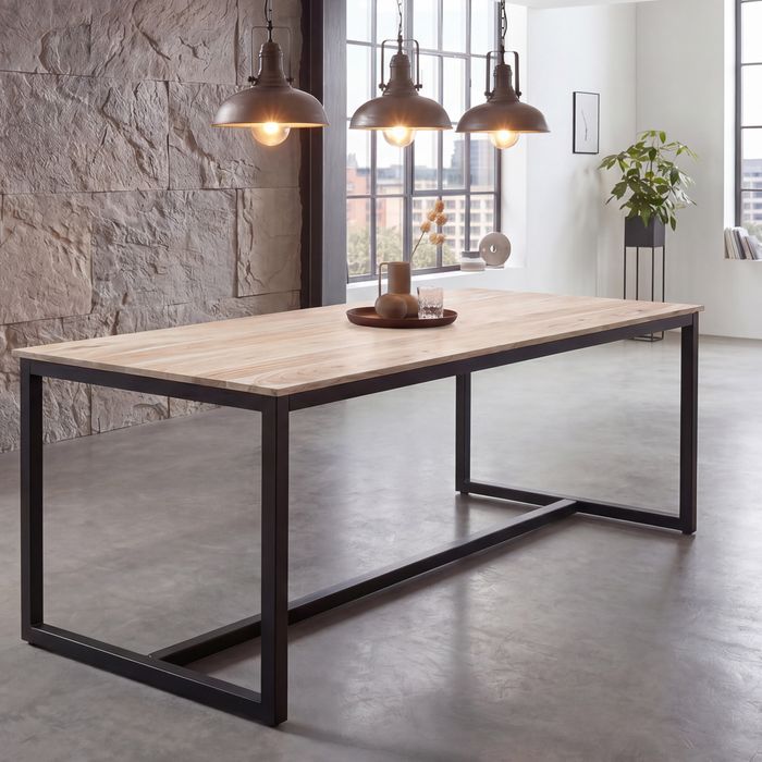 Esszimmertisch FineBuy Esstisch Akazie Holz Massiv Metall Küchentisch Loft