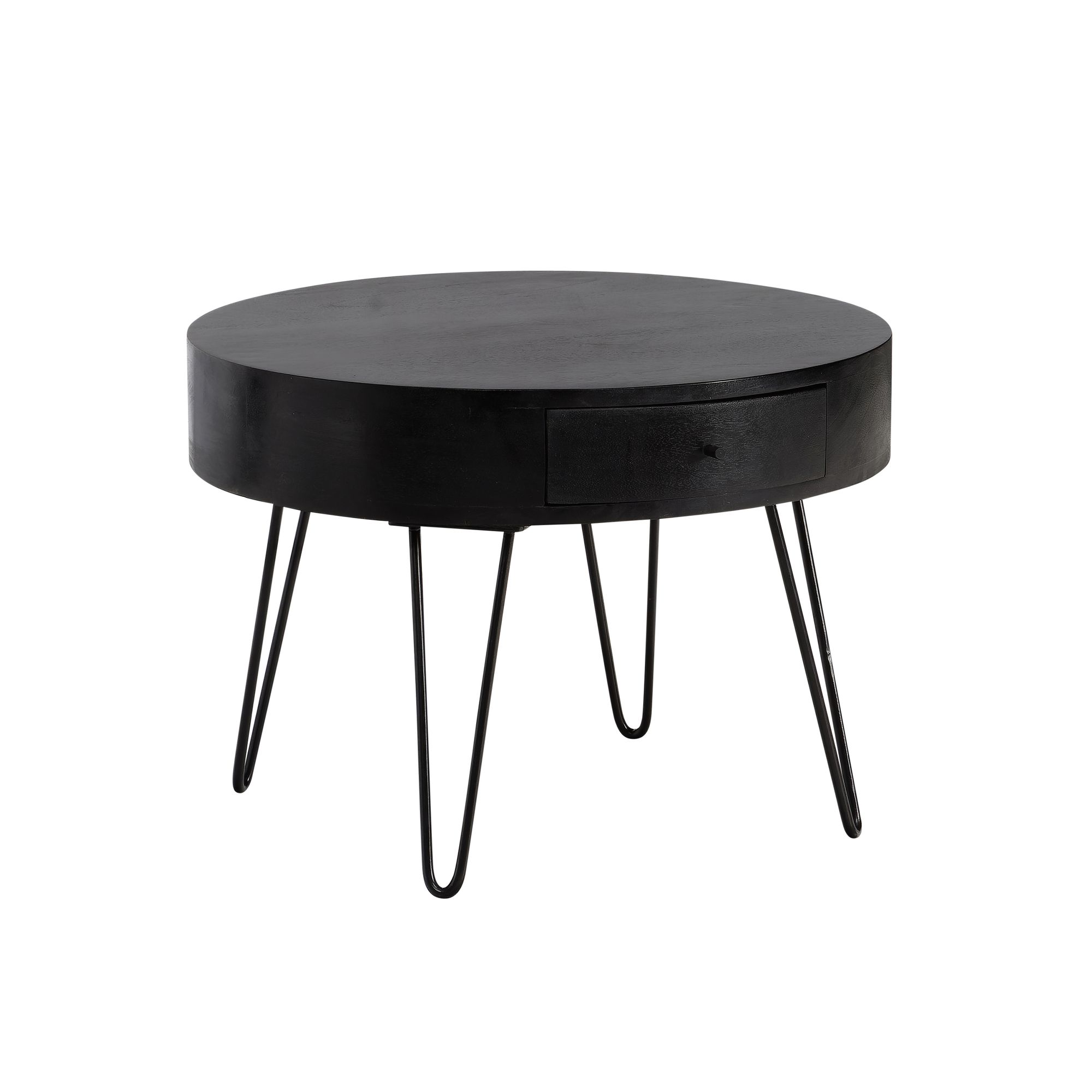 Couchtisch Mango Massivholz rund Ø 60 cm Wohnzimmertisch Schublade Schwarz – Ansicht 6