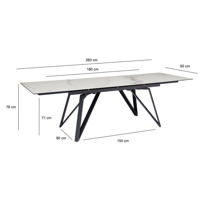 Esstisch FineBuy Esszimmertisch 180 - 260 cm Ausziehbar Keramik Keramiktisch – Maßzeichnung