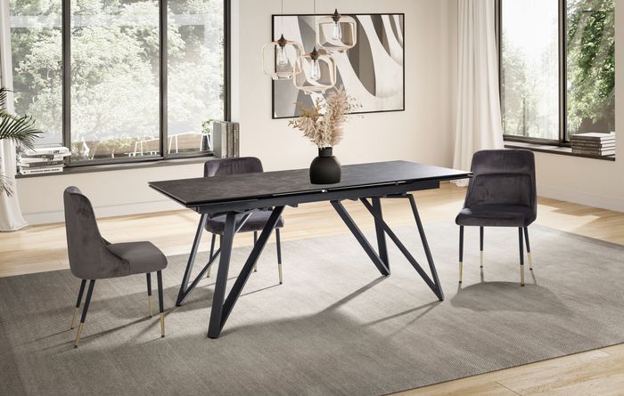FineBuy Esszimmertisch 180 - 260 cm Ausziehbar Keramik Glas, Keramiktisch Groß, Designer Küchentisch Rechteckig, Esstisch Extravagant mit Metallbeinen