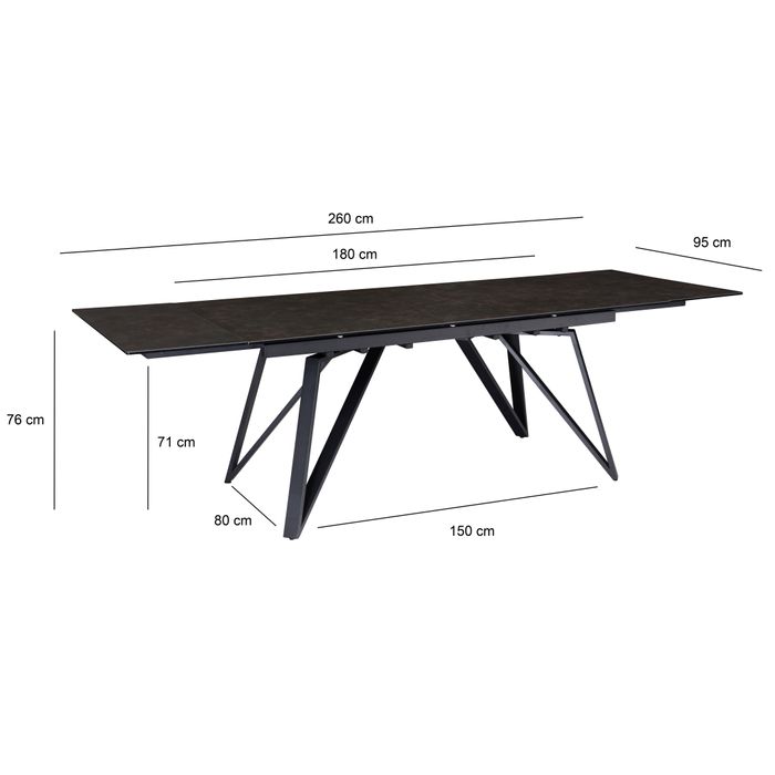 Esstisch FineBuy Esszimmertisch 180 - 260 cm Ausziehbar Keramik Keramiktisch – Maßzeichnung