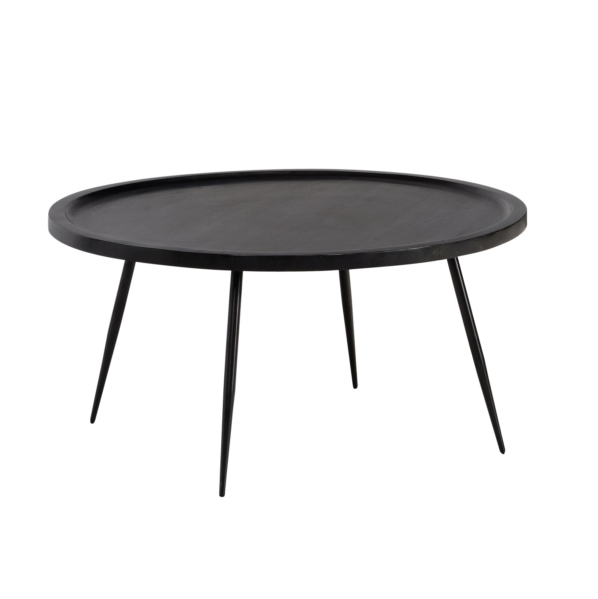 Couchtisch Massivholz rund Ø 75 cm Schwarz Moderner Wohnzimmertisch Metallbeine – Ansicht 6