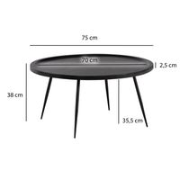 Couchtisch Massivholz rund Ø 75 cm Schwarz Moderner Wohnzimmertisch Metallbeine – Ansicht 3