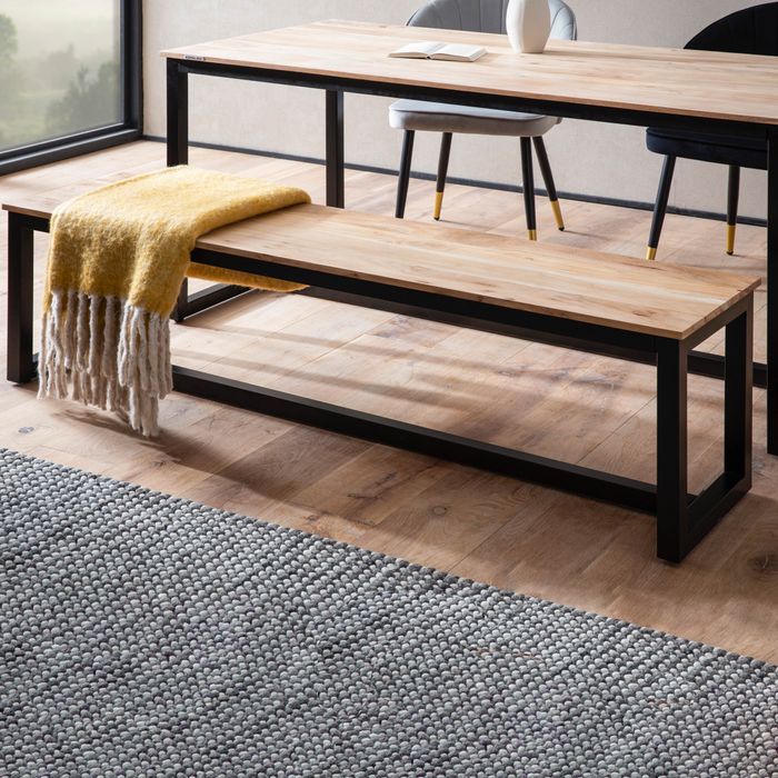 FineBuy Esszimmerbank Akazie Massivholz Metall Loft-Style, Esstischbank Holzbank Massiv ohne Lehne, Küchenbank Essbank Industrial, Sitzbank Esszimmer