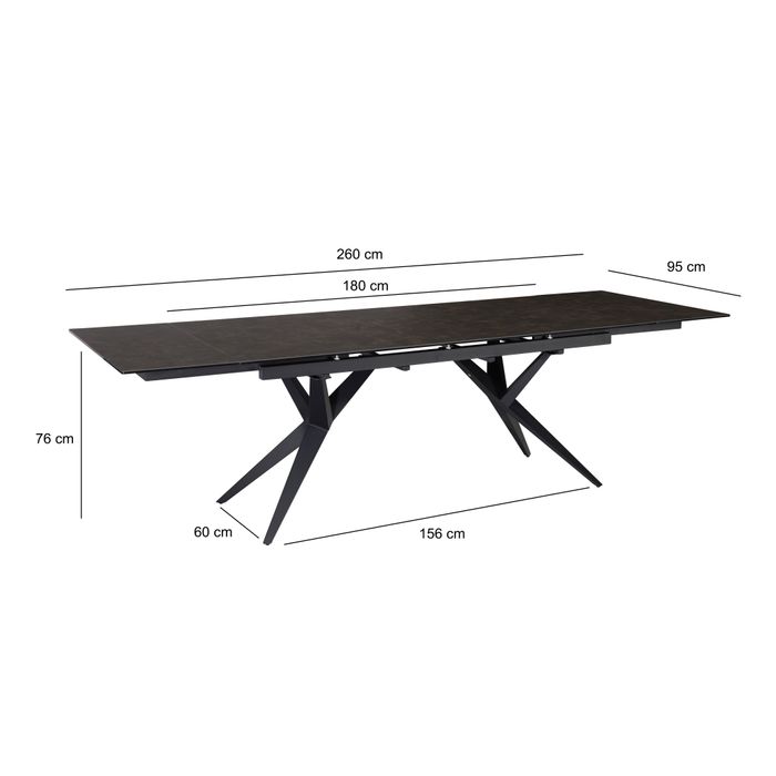 Esstisch FineBuy Esszimmertisch 180 - 260 cm Keramiktisch Ausziehbar Keramik – Maßzeichnung