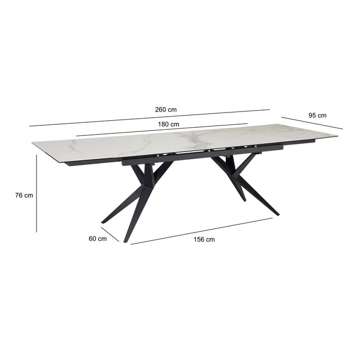 Esstisch FineBuy Esszimmertisch 180 - 260 cm Keramiktisch Ausziehbar Keramik – Maßzeichnung