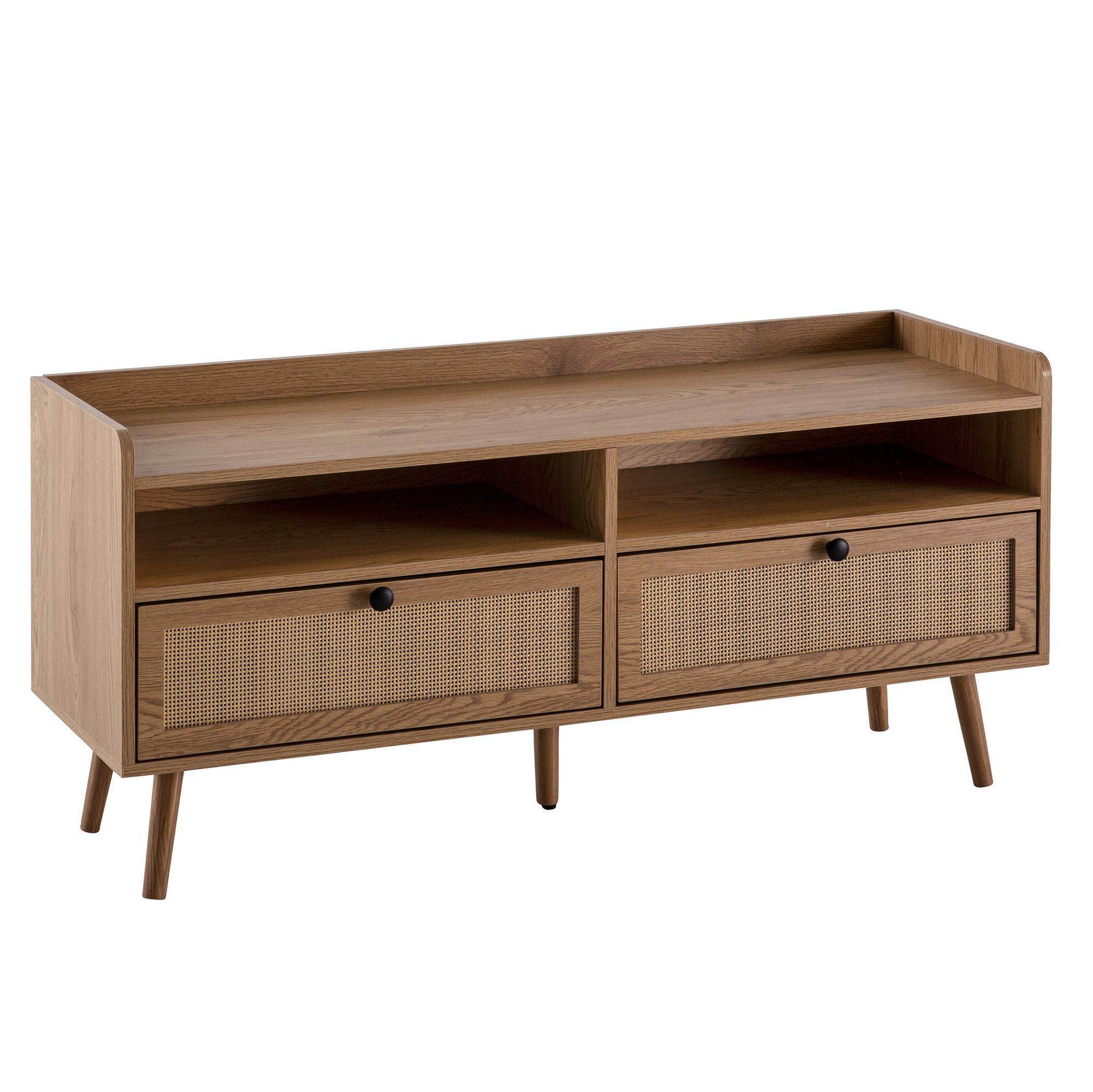 TV-Board 120cm Kommode Ablage & 2 Schubladen Wiener Geflecht Ratten Fernsehschrank Lowboard – Ansicht 6