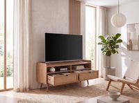 TV-Board 120cm Kommode Ablage & 2 Schubladen Wiener Geflecht Ratten Fernsehschrank Lowboard – Ansicht 2