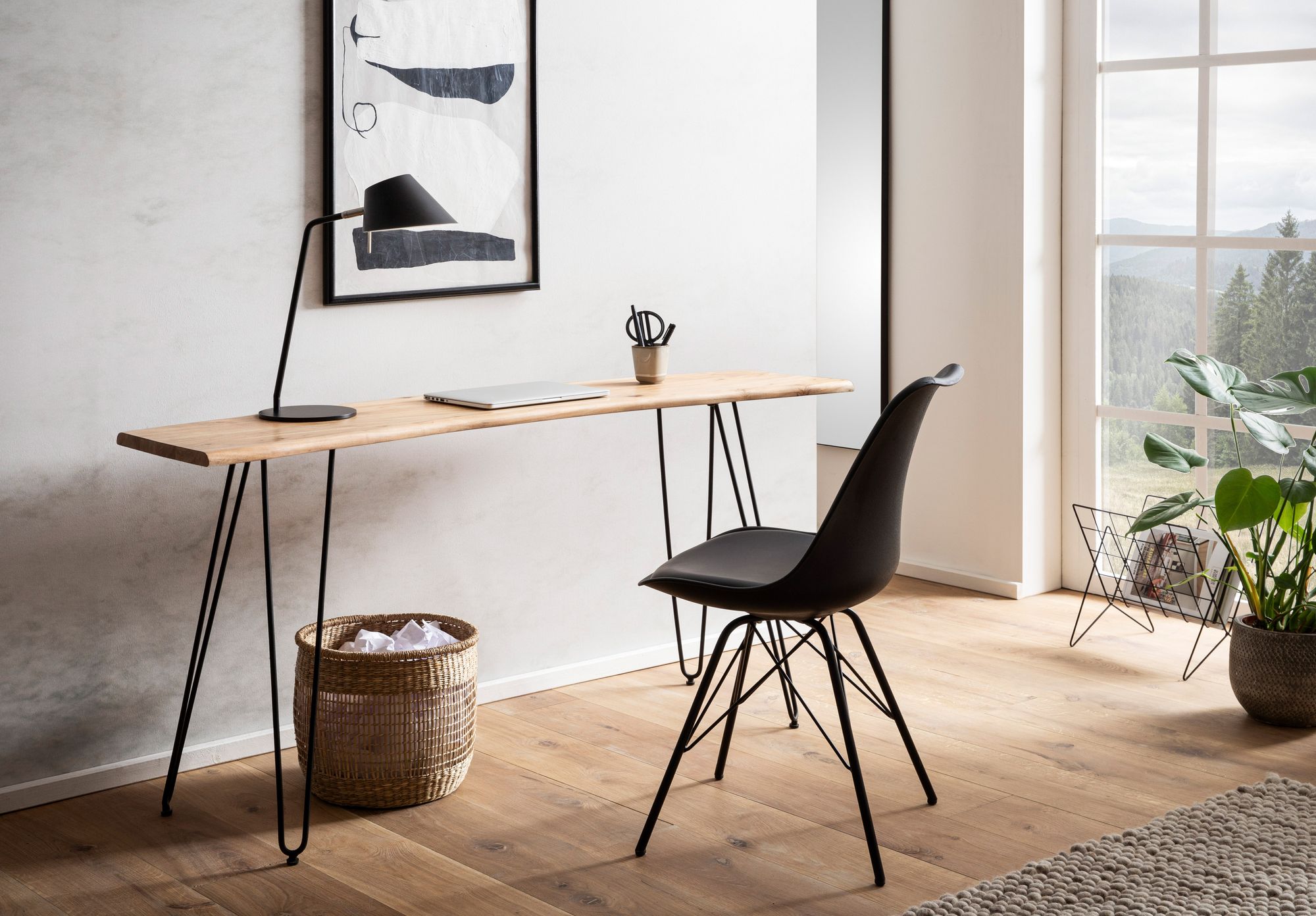 Schreibtisch FineBuy Bürotisch 150 cm Akazie Massivholz Computertisch Baumkante – Ansicht 2