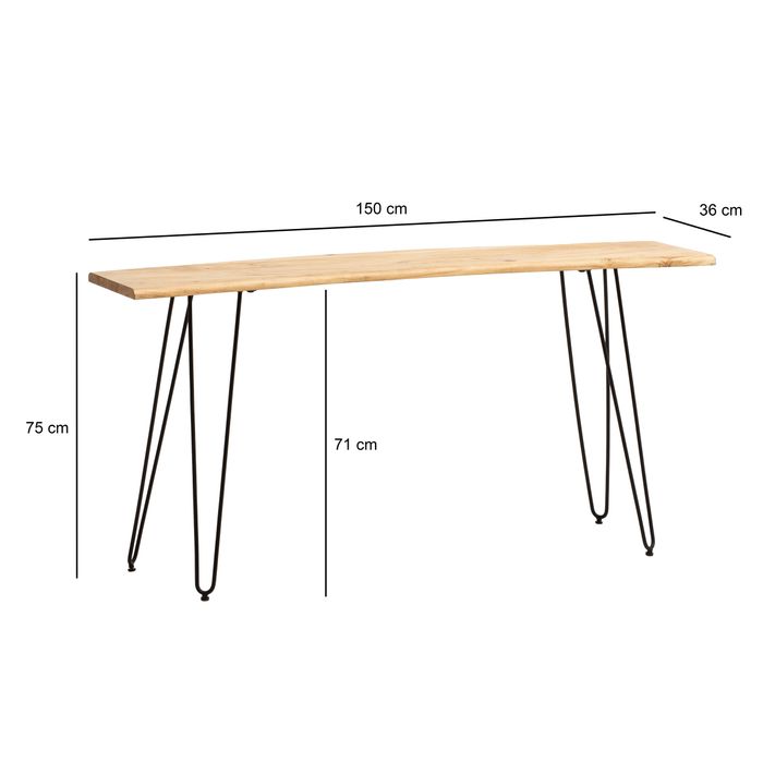 Schreibtisch FineBuy Bürotisch 150 cm Akazie Massivholz Computertisch Baumkante – Maßzeichnung