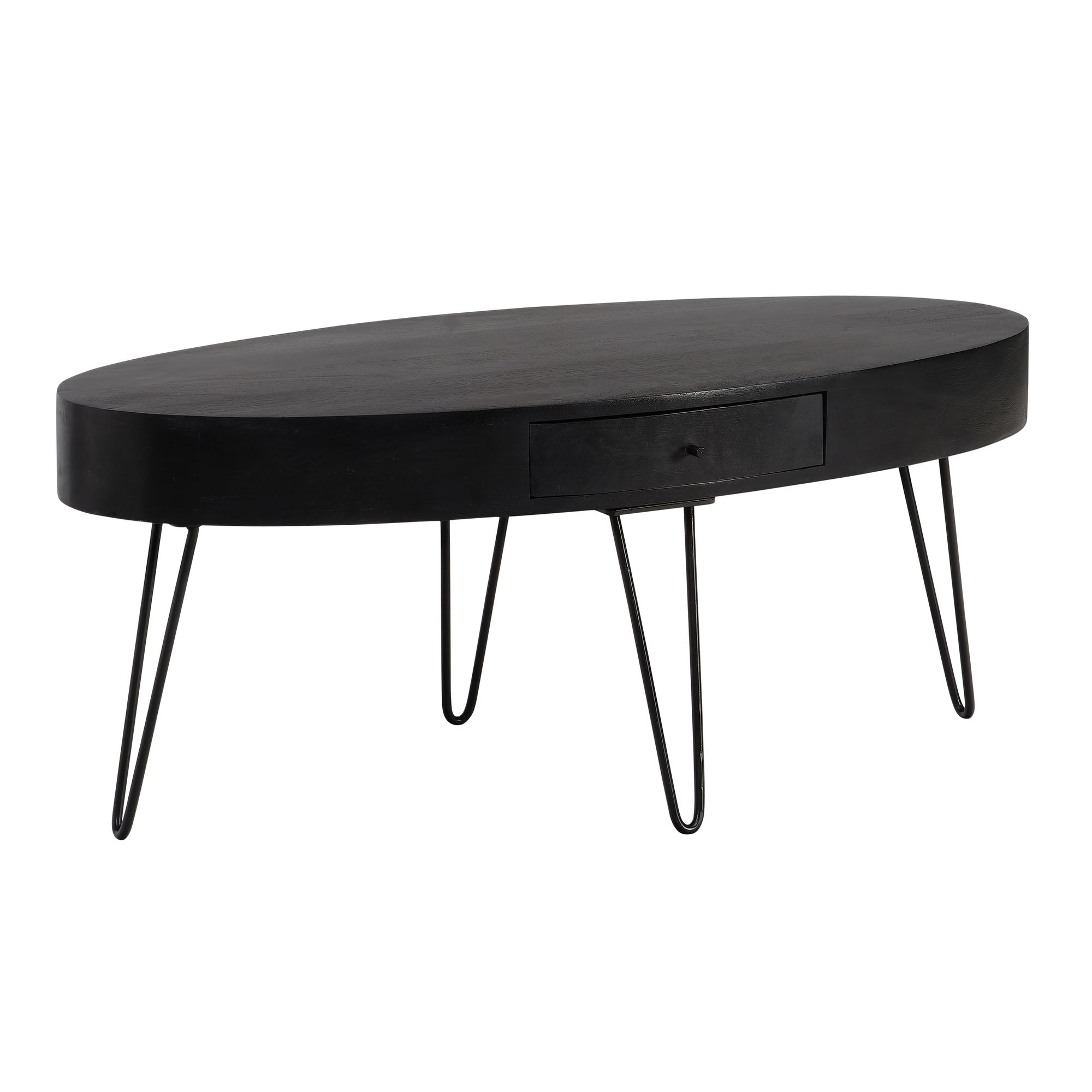 Couchtisch 100cm oval Massivholz schwarz Wohnzimmertisch Schublade Industrial – Ansicht 6