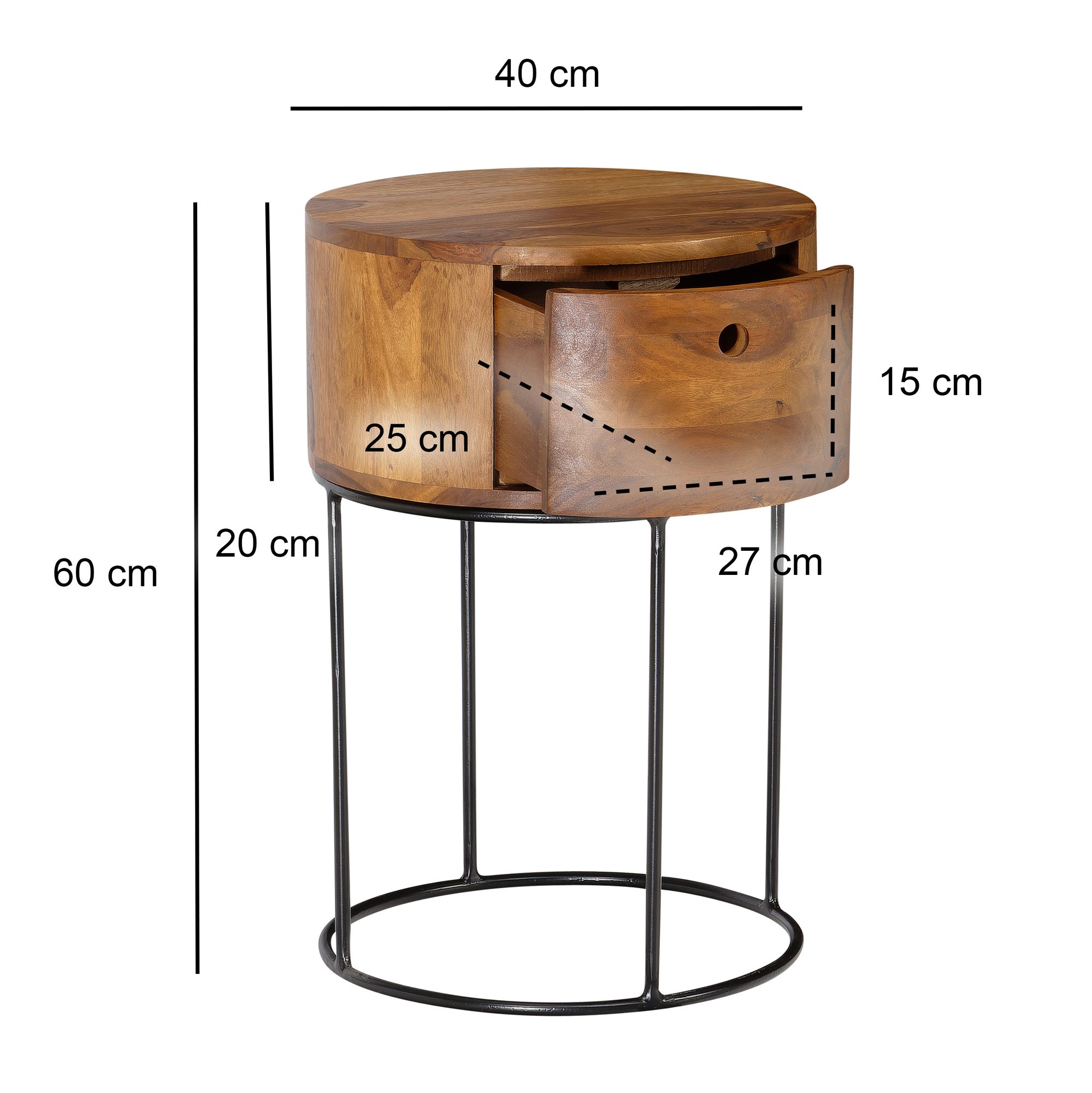 Nachttisch FineBuy Nachtkonsole Boxspringbett Holz Massiv 60 cm Schublade Rund – Ansicht 3