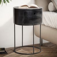 Nachttisch FineBuy Nachtkonsole Boxspringbett Holz Massiv 60 cm Schublade Rund – Ansicht 1