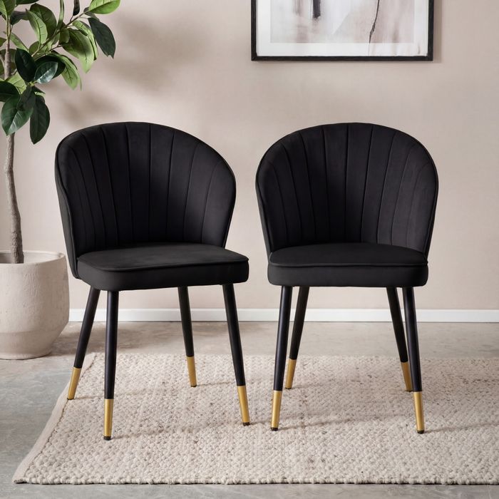 FineBuy Esszimmerstuhl 2er Set Samt Küchenstuhl mit Metallbeinen, Schalenstuhl Skandinavisches Design, Polsterstuhl mit Stoffbezug, Stuhl Gepolstert