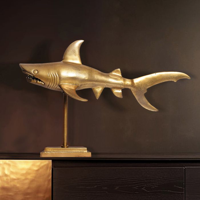 Deko Hai FineBuy 70 cm Aluminium Wohndeko Design Dekoration Maritim Modern Alu