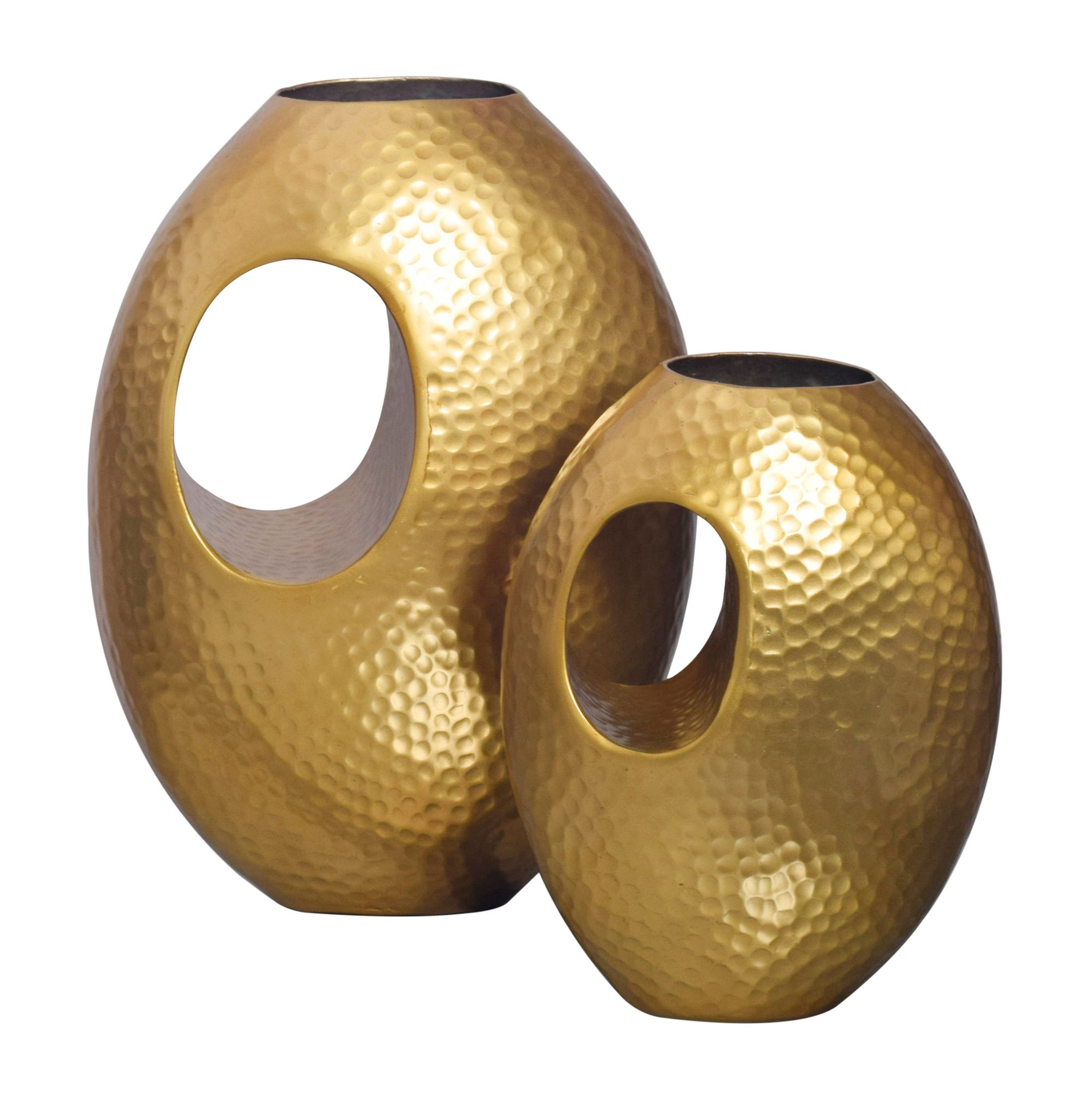 FineBuy Deko Vase 2er Set Aluminium mit Tragegriff Blumenvase Modern, Hammerschlag Dekovase 2-teilig für Blumen, Alu Tischvase Handgefertigt