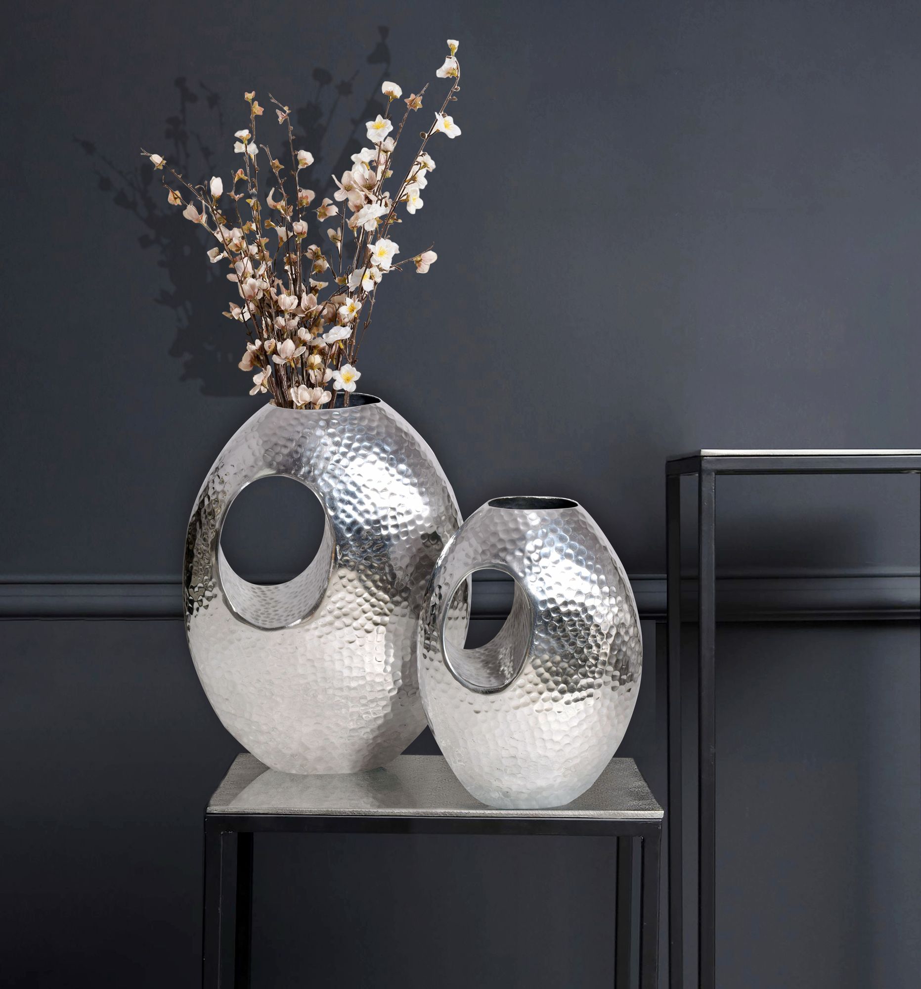 Vase 2er Set FineBuy Blumenvase Aluminium Hammerschlag Tischvase Modern Dekovase – Ansicht 2