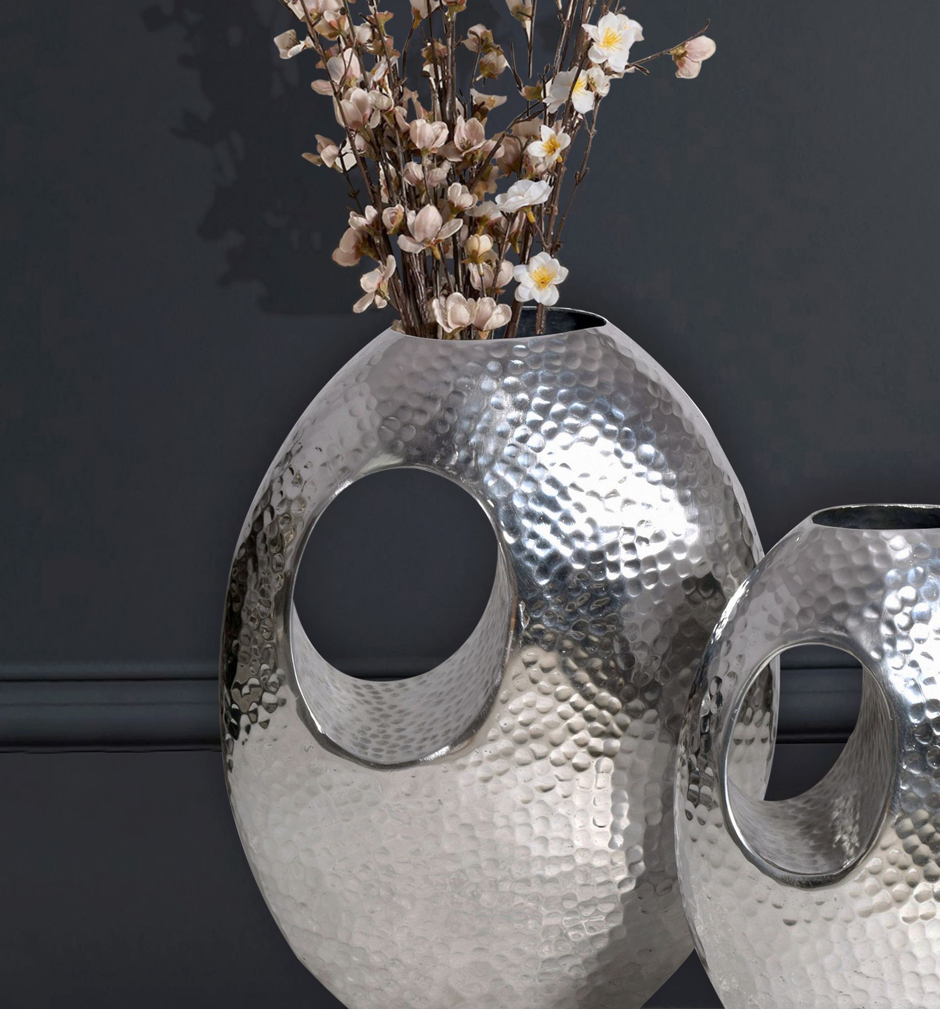 Vase 2er Set FineBuy Blumenvase Aluminium Hammerschlag Tischvase Modern Dekovase – Ansicht 4