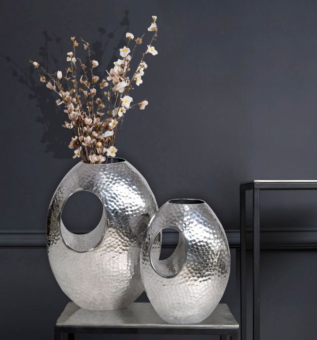 Vase 2er Set FineBuy Blumenvase Aluminium Hammerschlag Tischvase Modern Dekovase