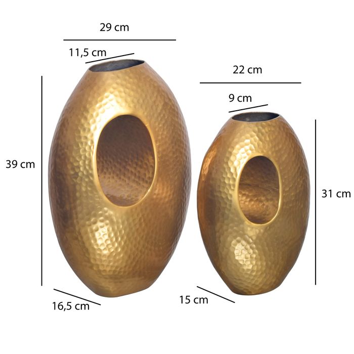 Vase 2er Set FineBuy Blumenvase Aluminium Hammerschlag Tischvase Modern Dekovase – Maßzeichnung