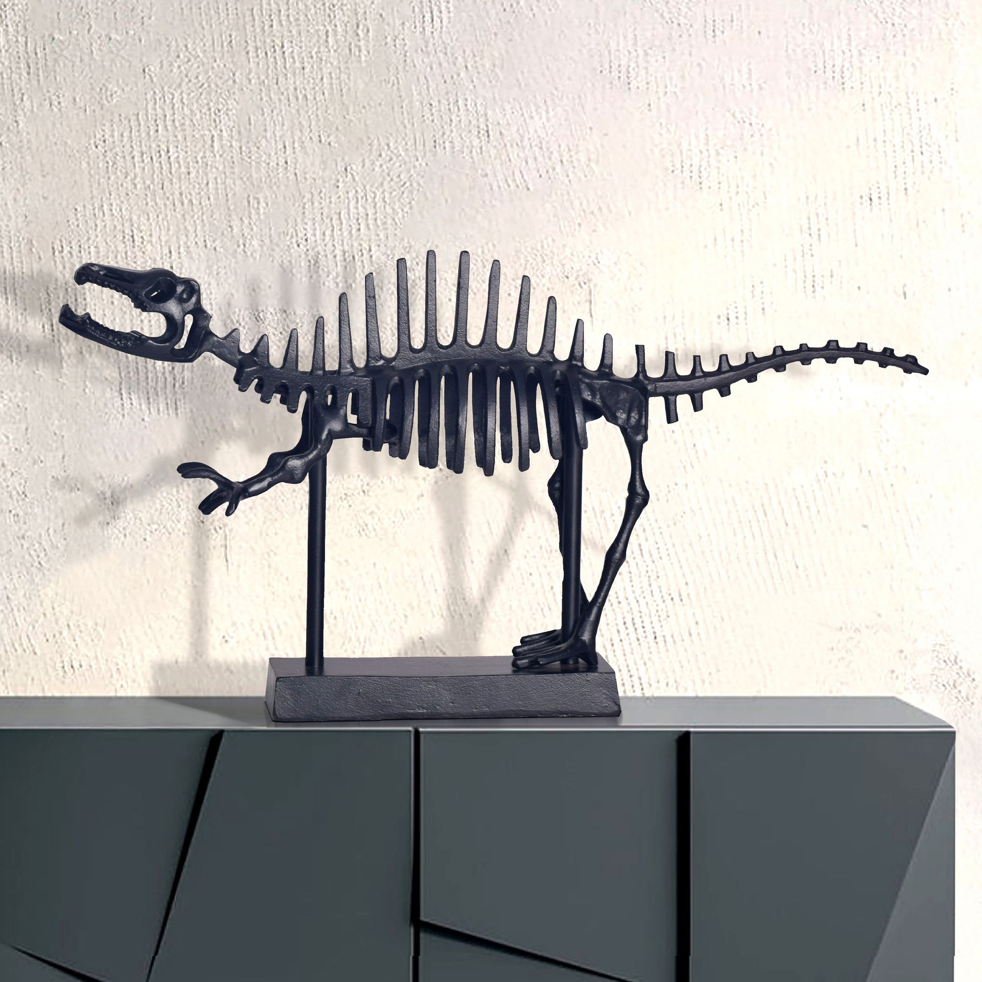 Deko T-Rex FineBuy Dino Fossil 62cm Alu Schwarz Dinosaurier Wohndeko Dekoration – Ansicht 1