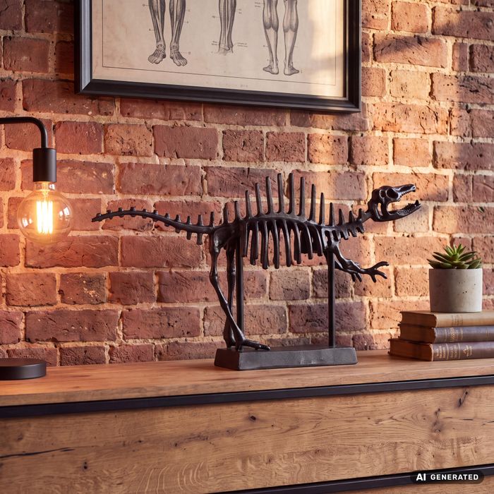 Deko T-Rex FineBuy Dino Fossil 62cm Alu Schwarz Dinosaurier Wohndeko Dekoration