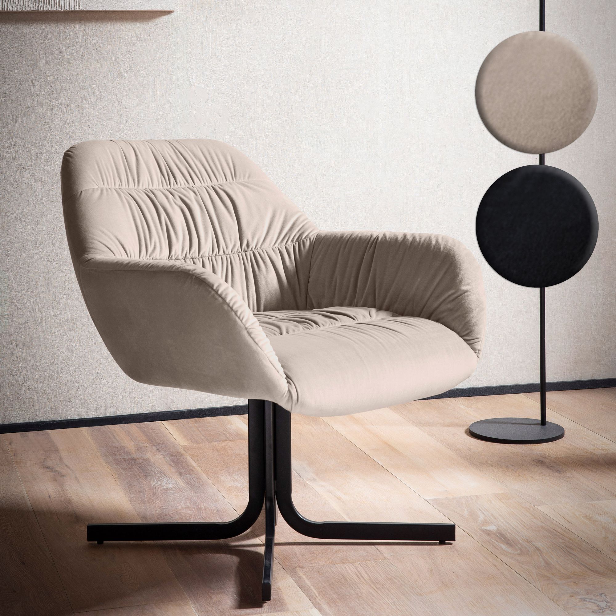 FineBuy Loungesessel Samt Design Clubsessel mit Metallbeine, Schalenstuhl gepolstert mit Rückenlehne, Cocktailsessel Lounge Armlehnen, Sessel mit Stoffbezug | Farbe: Beige FineBuy Loungesessel Samt Design Clubsessel mit Metallbeine, Schalenstuhl gepolstert mit Rückenlehne, Cocktailsessel Lounge Armlehnen, Sessel mit Stoffbezug | Farbe: Beige