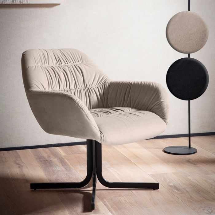 FineBuy Loungesessel Samt Design Clubsessel mit Metallbeine, Schalenstuhl gepolstert mit Rückenlehne, Cocktailsessel Lounge Armlehnen, Sessel mit Stoffbezug