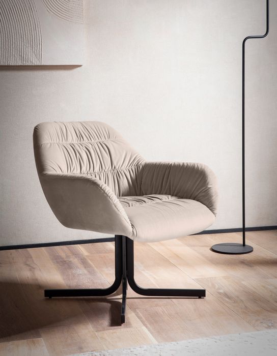 FineBuy Loungesessel Samt Design Clubsessel mit Metallbeine, Schalenstuhl gepolstert mit Rückenlehne, Cocktailsessel Lounge Armlehnen, Sessel mit Stoffbezug