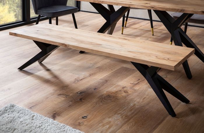 FineBuy Esszimmerbank Akazie Massivholz Metall Loft-Style, Esstischbank Holzbank Massiv ohne Lehne, Küchenbank Essbank Industrial, Sitzbank Esszimmer