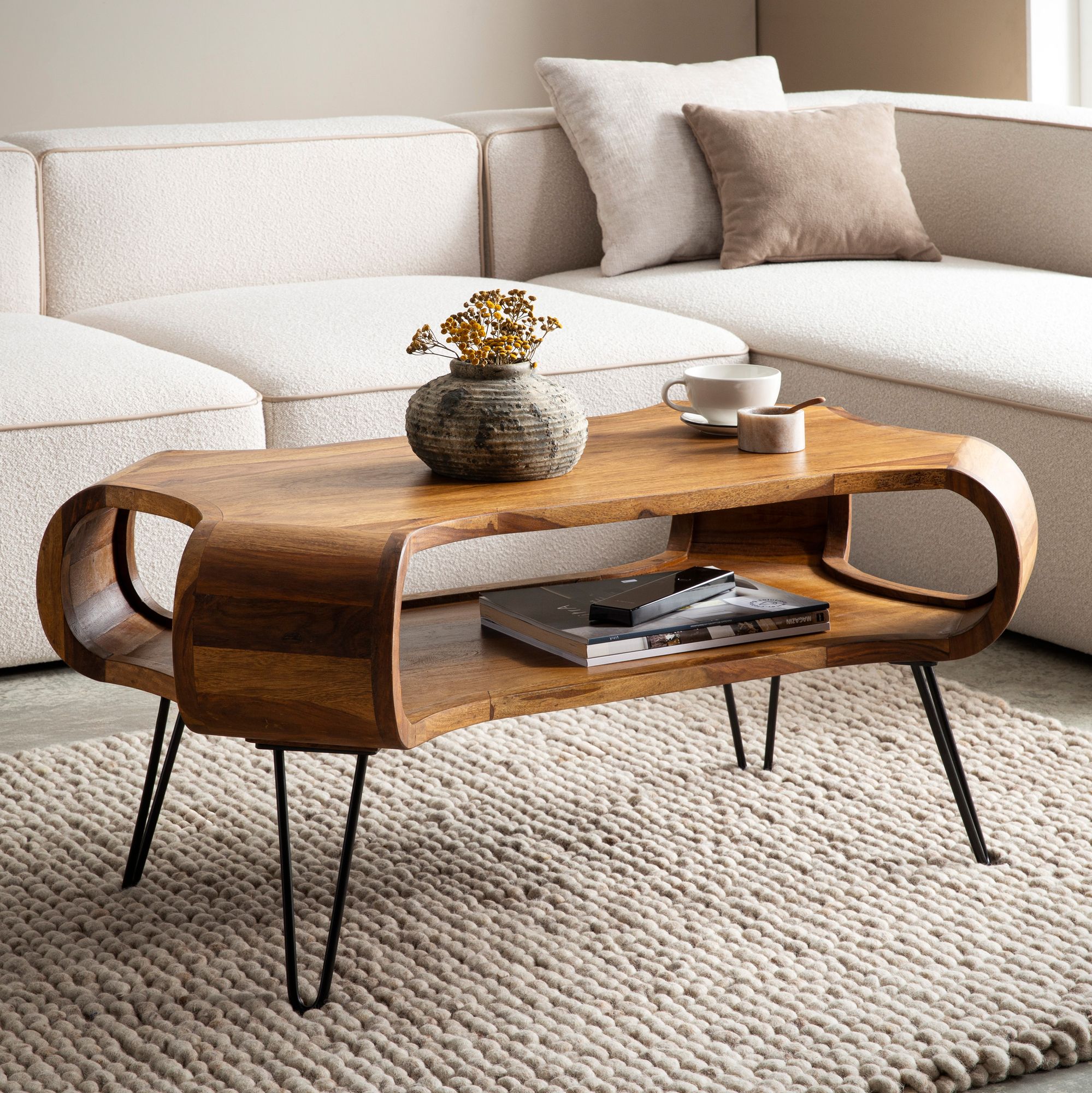 Couchtisch FineBuy Wohnzimmertisch Massivholz 100 cm Sofatisch Tisch Stauraum – Ansicht 1