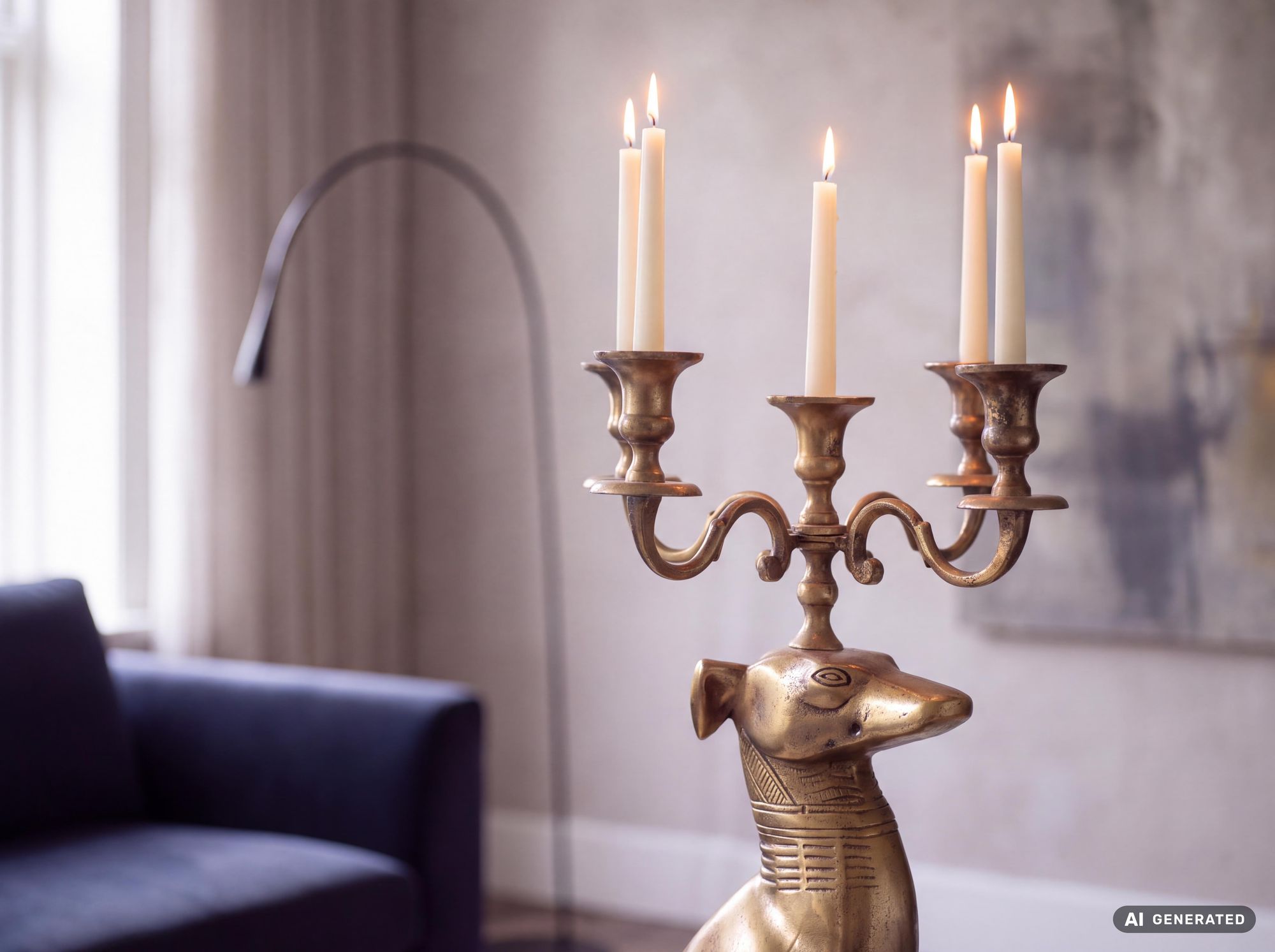 Kerzenhalter FineBuy Kerzenständer Windhund Aluminium 69 cm Gold Kerzenleuchter – Ansicht 7